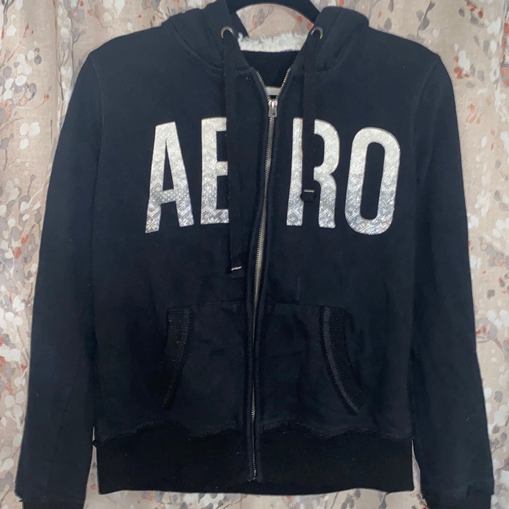 VINTAGE Aero Zip-up Sweater with Faux Fur Hood